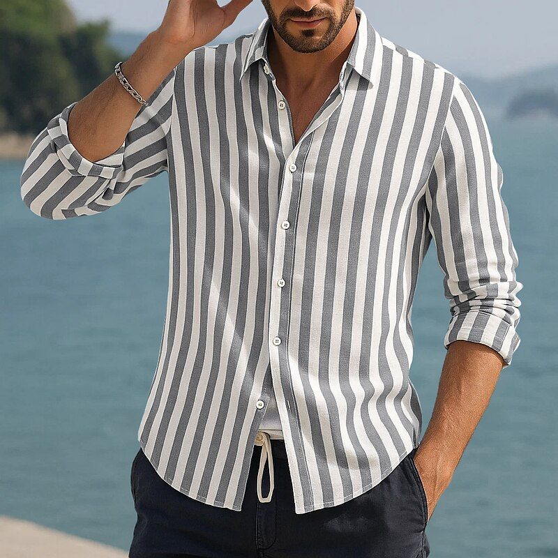 Grey Striped Casual Shirt
