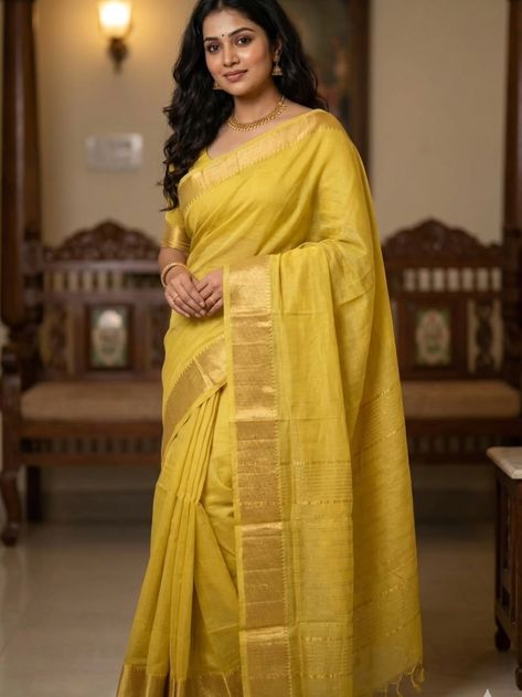 Yellow Cotton Handloom Saree