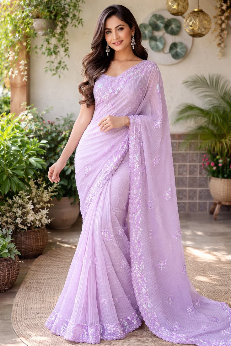 Lavender Organza Saree