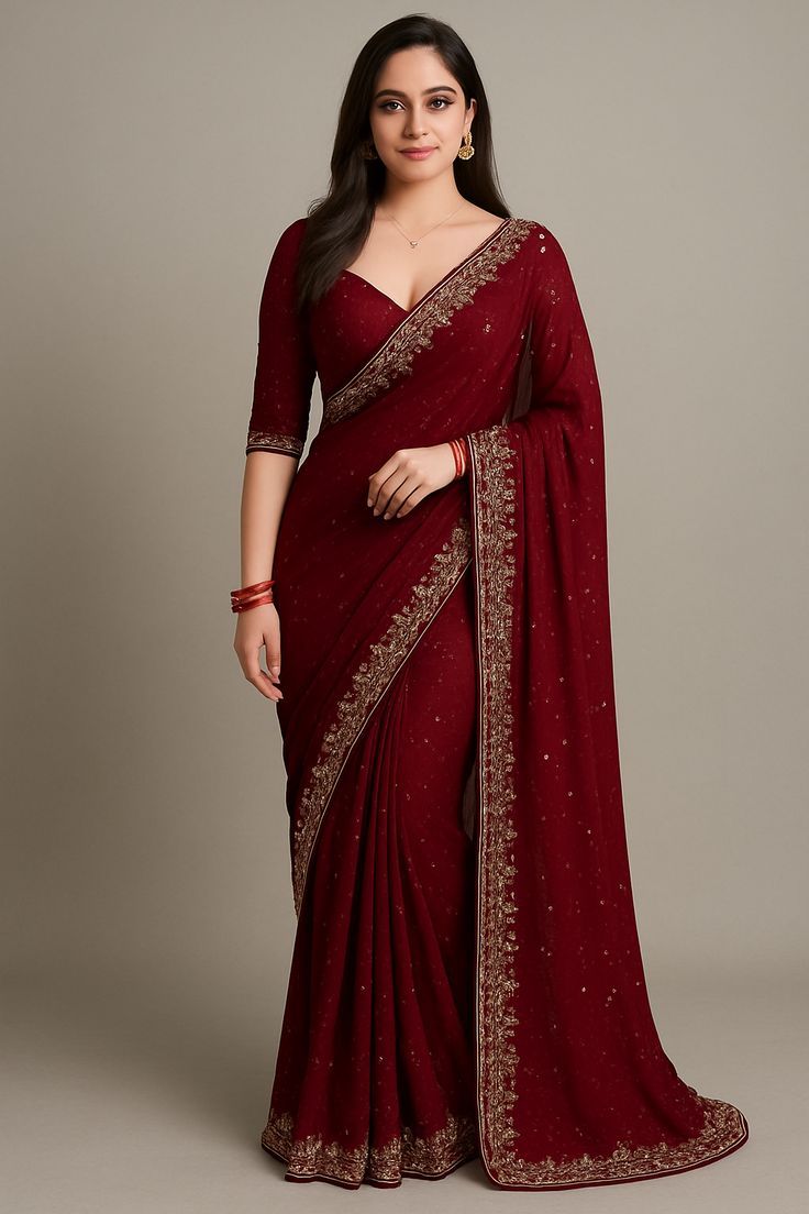 Maroon Embroidered Saree