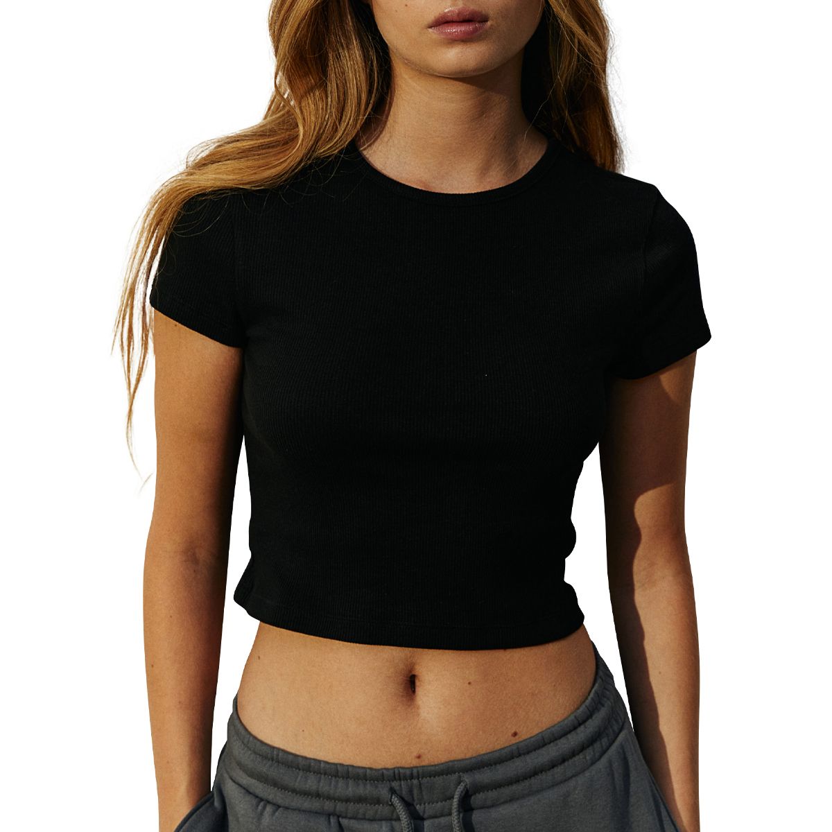 Black Ribbed Crop Top
