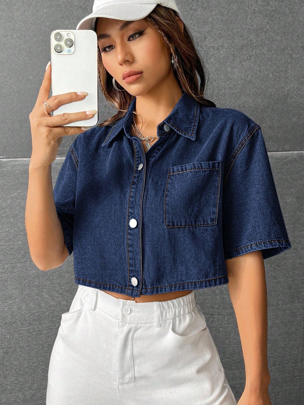 Blue Denim Crop Top