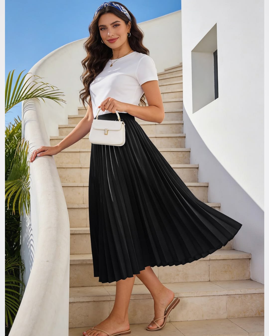 Black Pleated Midi Skirt