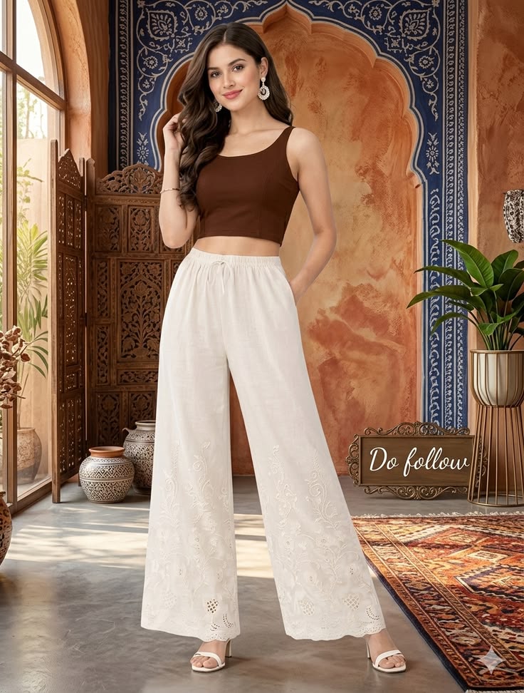 White Cotton Palazzo Pants